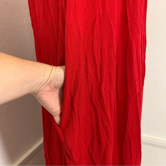 Treasure And Bond Red Coastal Travel Maxi Dress Rayon Beach Cruise Pockets 1X - Picture 7 of 17